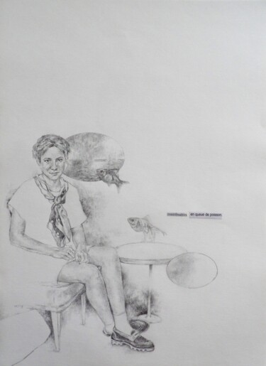 Drawing titled "poisson d'avril" by Stavroula Chronopoulou-Roux, Original Artwork, Pencil