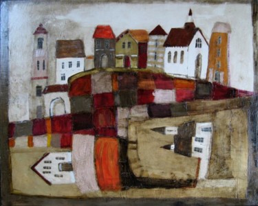 Painting titled "City I" by Dominika Stawarz-Burska, Original Artwork, Oil