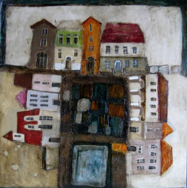 Painting titled "Center of the city" by Dominika Stawarz-Burska, Original Artwork, Oil