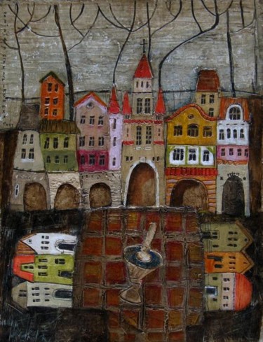 Malarstwo zatytułowany „Fountain” autorstwa Dominika Stawarz-Burska, Oryginalna praca, Olej