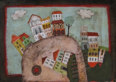 绘画 标题为“Houses in a rock” 由Dominika Stawarz-Burska, 原创艺术品, 油
