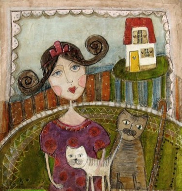 Malarstwo zatytułowany „Princess and cats” autorstwa Dominika Stawarz-Burska, Oryginalna praca, Olej