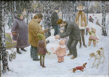 Schilderij getiteld "Скульпторы на прогу…" door Vladimir Stakheev, Origineel Kunstwerk