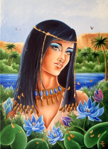 Pintura intitulada "La fille du Nil" por Stayly Dompierre, Obras de arte originais, Óleo Montado em Armação em madeira