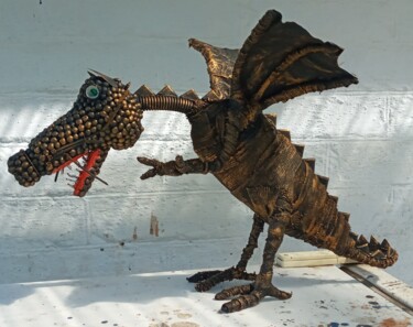 Sculpture titled "Боевой дракон" by Steampunker_ukraine, Original Artwork, Leather