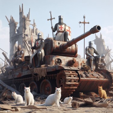 Digitale Kunst getiteld "tank knights cats" door Steampunker_ukraine, Origineel Kunstwerk, Digitaal Schilderwerk