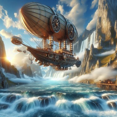 Arte digitale intitolato "Airship steampunk v…" da Steampunker_ukraine, Opera d'arte originale, Pittura digitale
