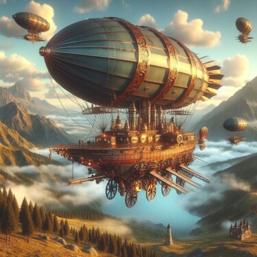 Arte digitale intitolato "Airship steampunk 2" da Steampunker_ukraine, Opera d'arte originale, Pittura digitale
