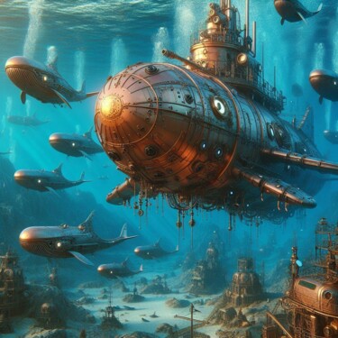 Arts numériques intitulée "Submarine steampunk…" par Steampunker_ukraine, Œuvre d'art originale, Peinture numérique