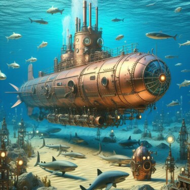 Digitale Kunst getiteld "Steampunk Submarine" door Steampunker_ukraine, Origineel Kunstwerk, Digitaal Schilderwerk