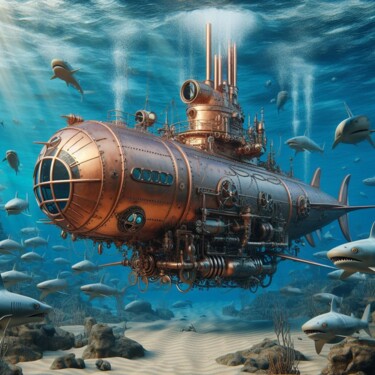 Digitale Kunst getiteld "Submarine steampunk…" door Steampunker_ukraine, Origineel Kunstwerk, Digitaal Schilderwerk