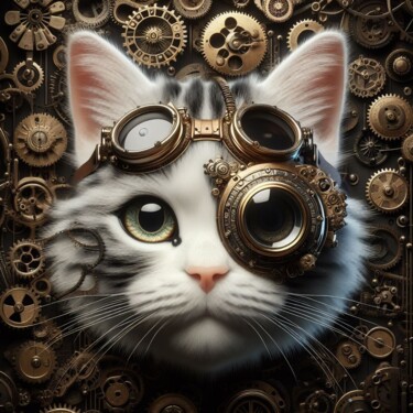 Arts numériques intitulée "Cat Steampunker" par Steampunker_ukraine, Œuvre d'art originale, Peinture numérique