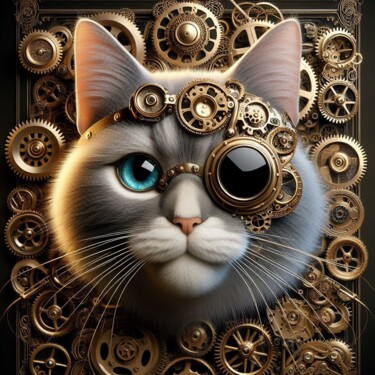 Arts numériques intitulée "Cat Steampunker 3" par Steampunker_ukraine, Œuvre d'art originale, Peinture numérique