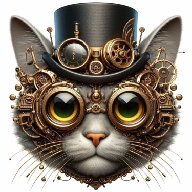 Arts numériques intitulée "Cat Steampunker 5" par Steampunker_ukraine, Œuvre d'art originale, Peinture numérique