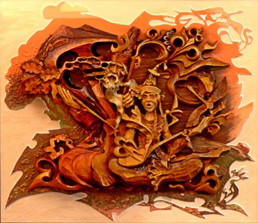 Escultura intitulada "Дуэт поколений." por Sergey Kolokoltsov, Obras de arte originais, Madeira