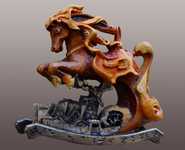 Скульптура под названием "Поскакали-2 или кон…" - Sergey Kolokoltsov, Подлинное произведение искусства, Дерево