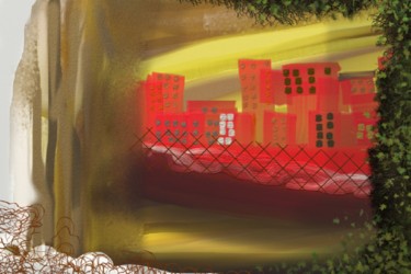 Digital Arts titled "La ville rouge" by Ditellia Steeland, Original Artwork, Digital Painting