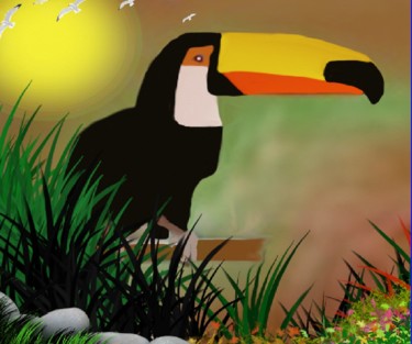 Digitale Kunst mit dem Titel "Le toucan" von Ditellia Steeland, Original-Kunstwerk, Digitale Malerei