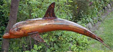 Skulptur mit dem Titel "Stahl-Skulptur-Delp…" von Stahl Farbe, Original-Kunstwerk, Metalle