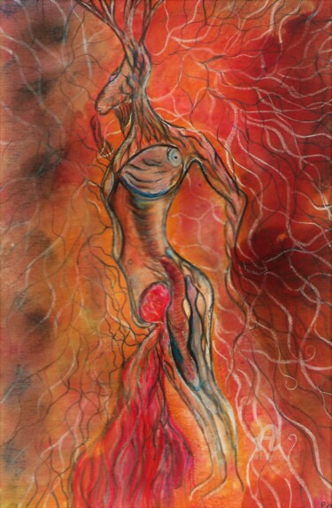 Dessin intitulée "femme-racinée" par Steeve Tabar, Œuvre d'art originale, Pastel