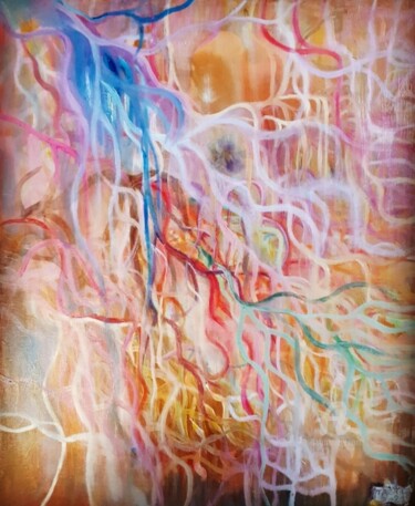 Pintura titulada "obseques de pékinois" por Steeve Tabar, Obra de arte original, Oleo Montado en Bastidor de camilla de made…