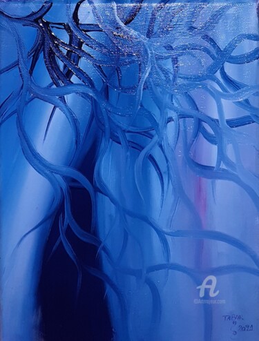 Painting titled "colibris bleu" by Steeve Tabar, Original Artwork, Oil