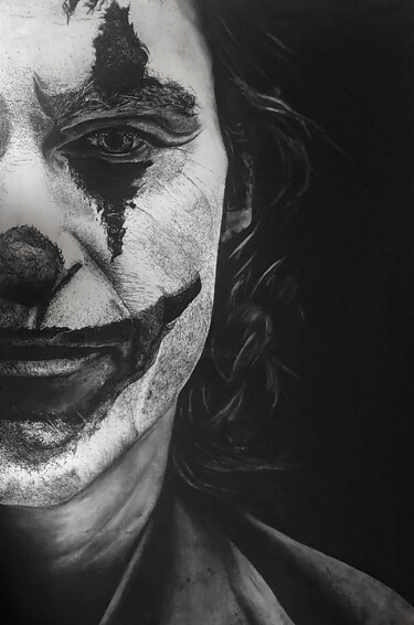 Drawing titled "The Joker Drawing" by Steeven Shaw, Original Artwork, Charcoal Mounted on Other rigid panel