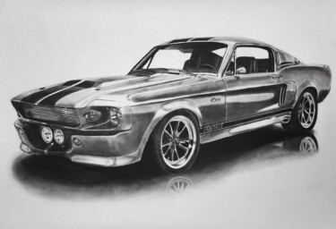 Disegno intitolato "Ford Mustang 1967 A…" da Steeven Shaw, Opera d'arte originale, Carbone