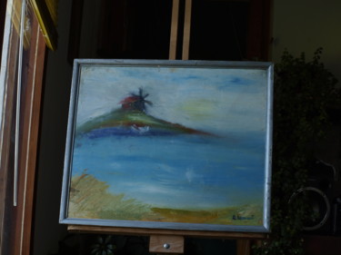 Painting titled "Island near Sozopol" by Petar Ivanov, Original Artwork, Oil