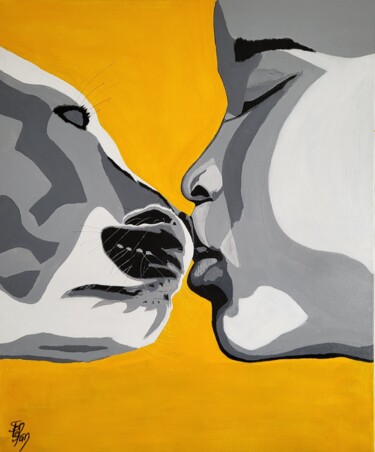 Painting titled "Le baiser" by Stefan, Original Artwork, Acrylic Mounted on Wood Stretcher frame