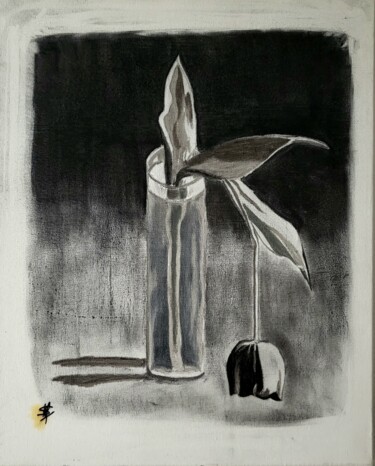 Peinture intitulée "La fleur coupée" par Stefan, Œuvre d'art originale, Pastel Monté sur Châssis en bois