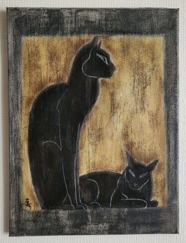 Pintura titulada "Les chats de Nam" por Stefan, Obra de arte original, Pastel Montado en Bastidor de camilla de madera