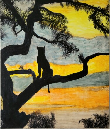 Peinture intitulée "Le léopard solitaire" par Stefan, Œuvre d'art originale, Acrylique Monté sur Châssis en bois