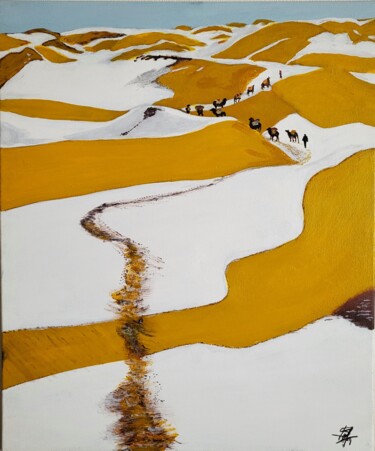 Картина под названием "Neige au Sahara" - Stefan, Подлинное произведение искусства, Акрил Установлен на Деревянная рама для…