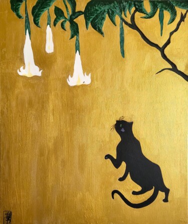 Painting titled "Japanese cat" by Stefan, Original Artwork, Acrylic Mounted on Wood Stretcher frame