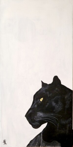 Peinture intitulée "Panthère noire, nui…" par Stefan, Œuvre d'art originale, Acrylique Monté sur Châssis en bois