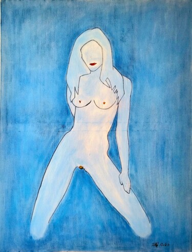 Malerei mit dem Titel "La Femme bleue" von Stefan, Original-Kunstwerk, Pastell Auf Keilrahmen aus Holz montiert