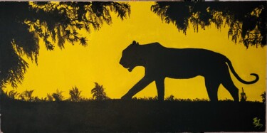 Peinture intitulée "Lionne marchant au…" par Stefan, Œuvre d'art originale, Acrylique
