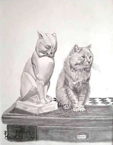 Drawing titled "Le chat des Frères…" by Stefan, Original Artwork, Pencil