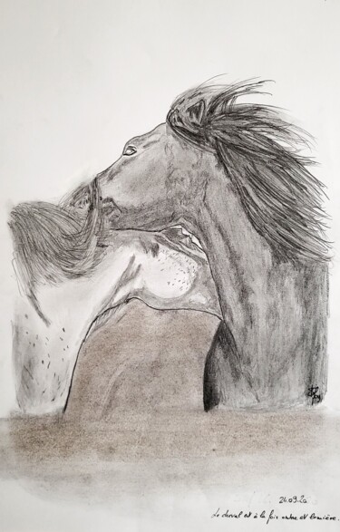 Tekening getiteld "Amour équin" door Stefan, Origineel Kunstwerk, Potlood