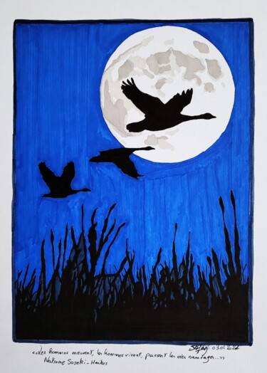 Dessin intitulée "Les Oies Sauvages à…" par Stefan, Œuvre d'art originale, Encre