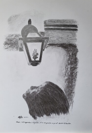 Desenho intitulada "Derrière la lumière" por Stefan, Obras de arte originais, Lápis