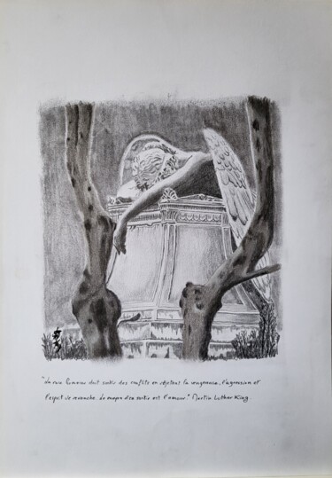 Drawing titled "L'ange perdu" by Stefan, Original Artwork, Pencil