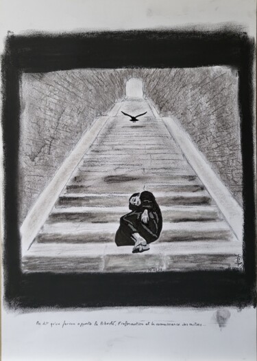 Dessin intitulée "Le messager des rêv…" par Stefan, Œuvre d'art originale, Encre