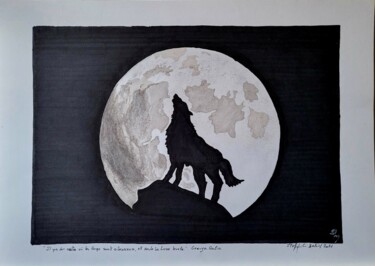Dessin intitulée "La Lune hurle" par Stefan, Œuvre d'art originale, Encre