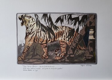 Drawing titled "La chasse du tigre" by Stefan, Original Artwork, Ink