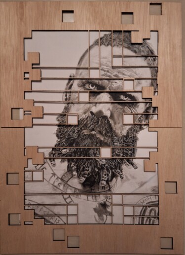 Rysunek zatytułowany „Wikinger” autorstwa Stefan Assmann, Oryginalna praca, Węgiel drzewny Zamontowany na Panel drewniany