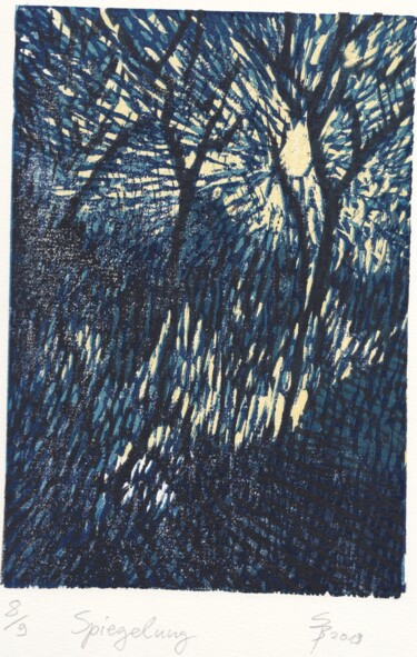 Printmaking titled "Spiegelung" by Stefan Bock, Original Artwork, Xylography
