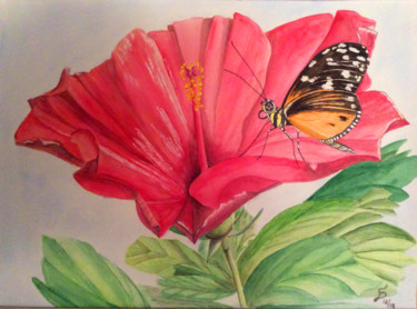 Painting titled "hibiscus" by Stefan Dhein, Original Artwork, Watercolor
