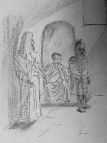 Desenho intitulada "Jesus vor Pilatus;…" por Stefan Dhein, Obras de arte originais, Lápis